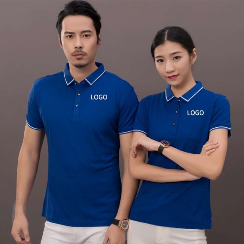  Áo thun đồng phục công ty màu xanh thêu logo theo yêu cầu