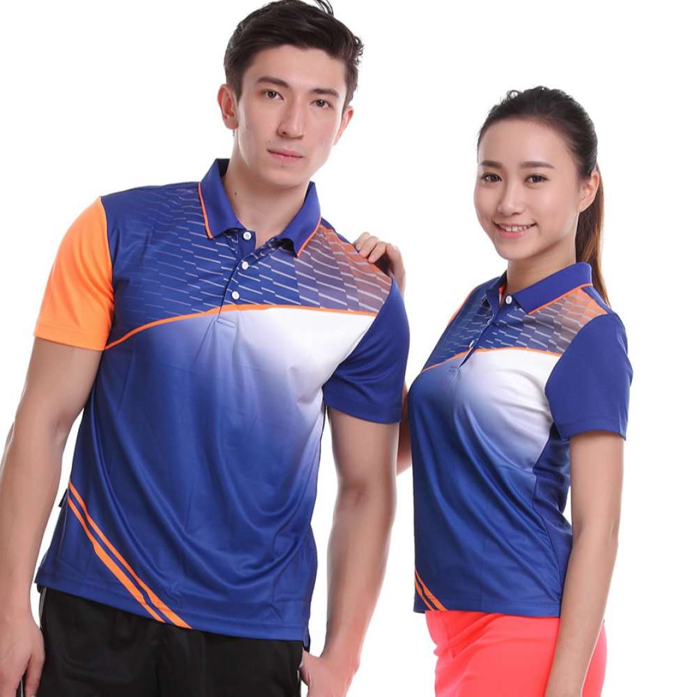Áo thun đồng phục thể thao phối màu xanh và cam